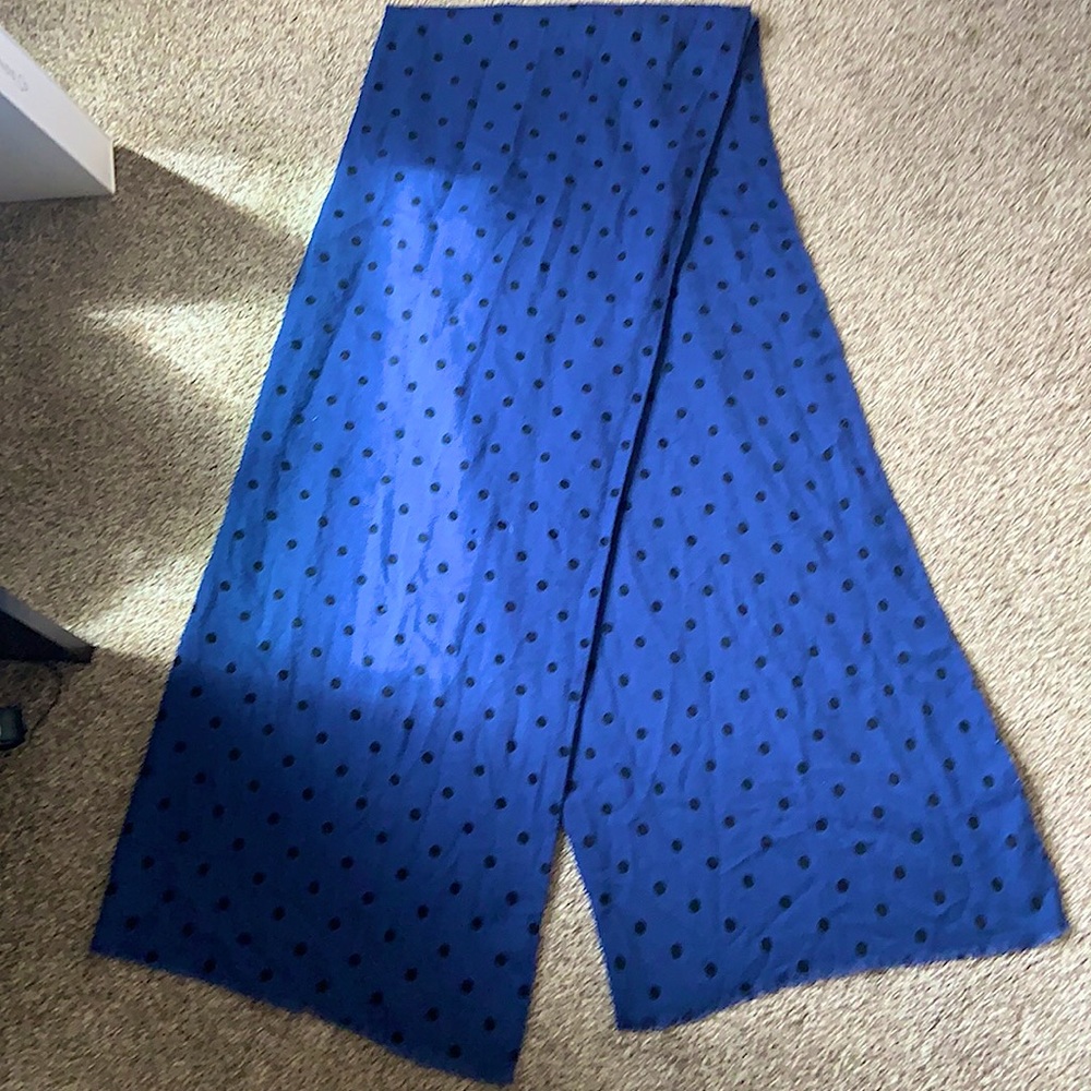 Navy with black polkadot scarf